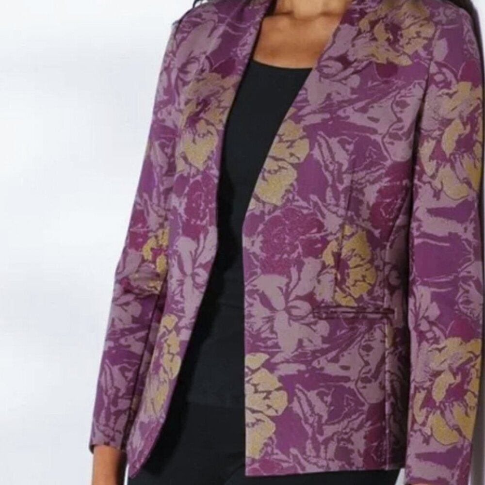 Soft Surroundings Tuscan Rose‎ Floral Jacket Blazer Amethyst Gold